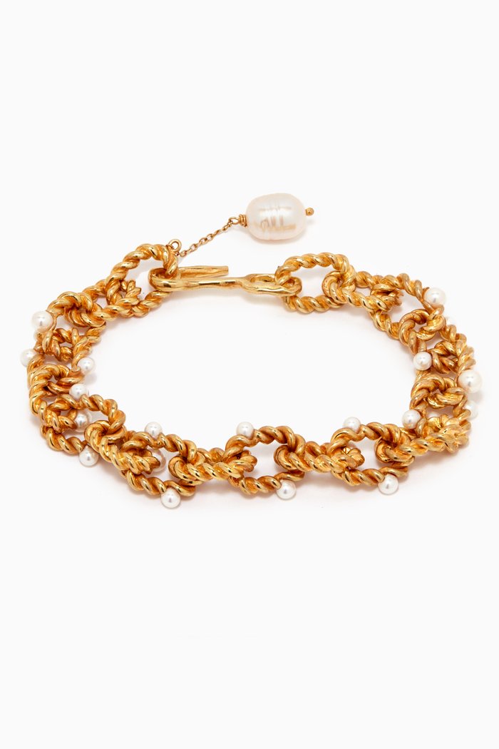 

Twisted Wire Pearl Chain Bracelet in 18kt Gold-plated Brass