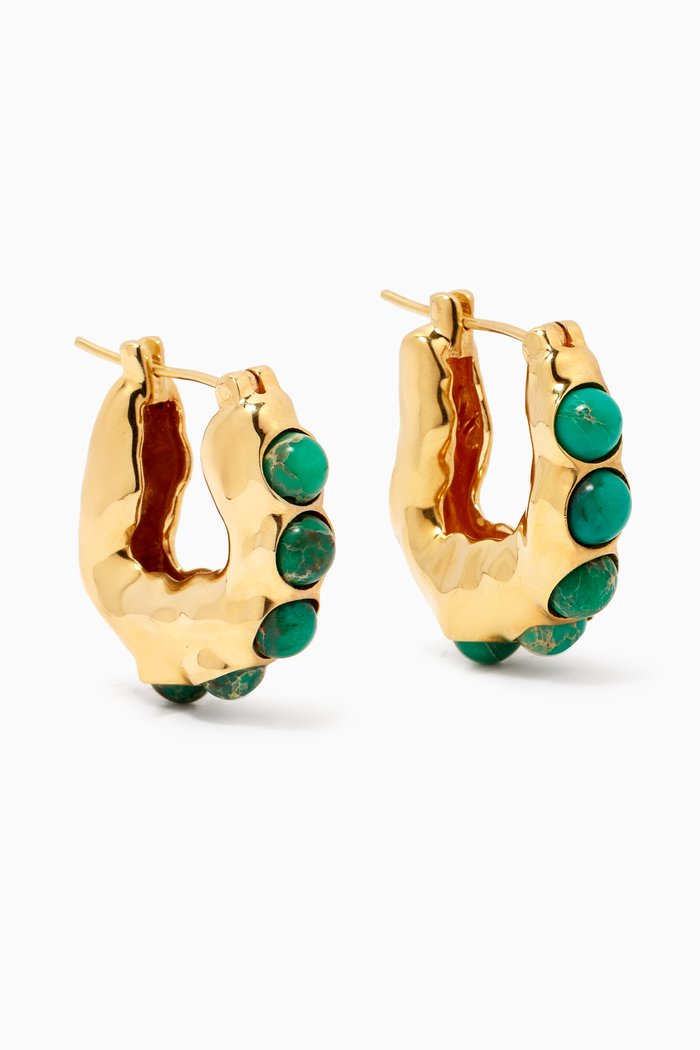 

Feminine Waves Mini Hoop Earrings in 18kt Gold-plated Brass, Green