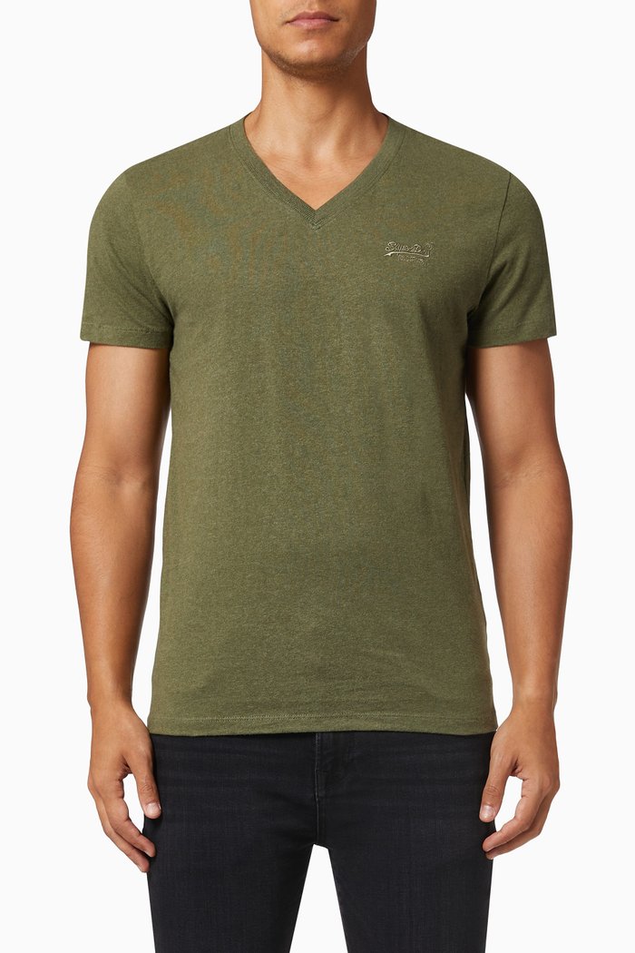 

Vintage Logo Embroidered V-neck T-shirt in Cotton Jersey, Green