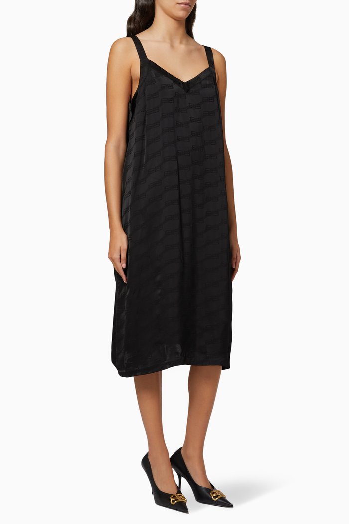 

BB Icon Oversized Slip Dress in Satin Viscose, Black