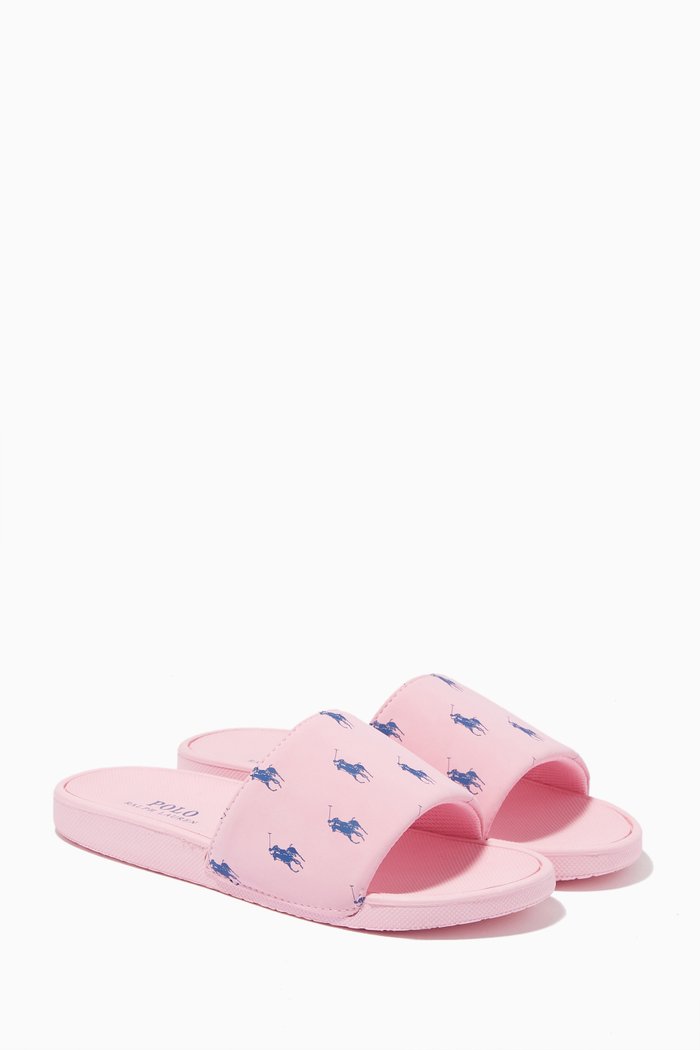 

Gansett Slide Sandals in Faux Leather & Rubber, Pink