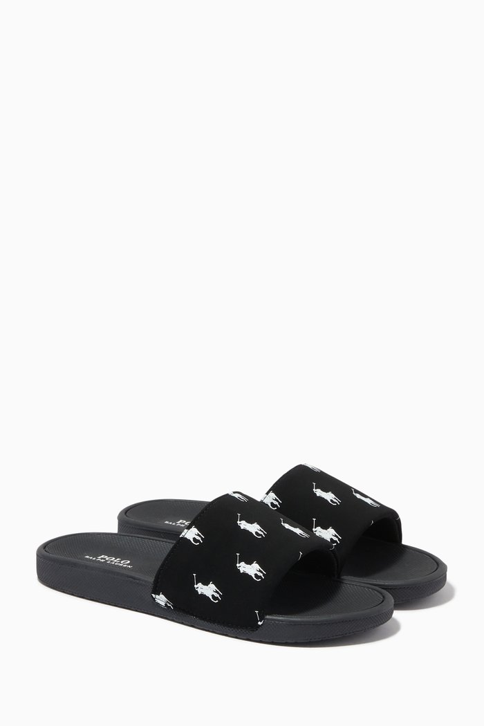 Gansett Slide Sandals in Velvet & Rubber, Black