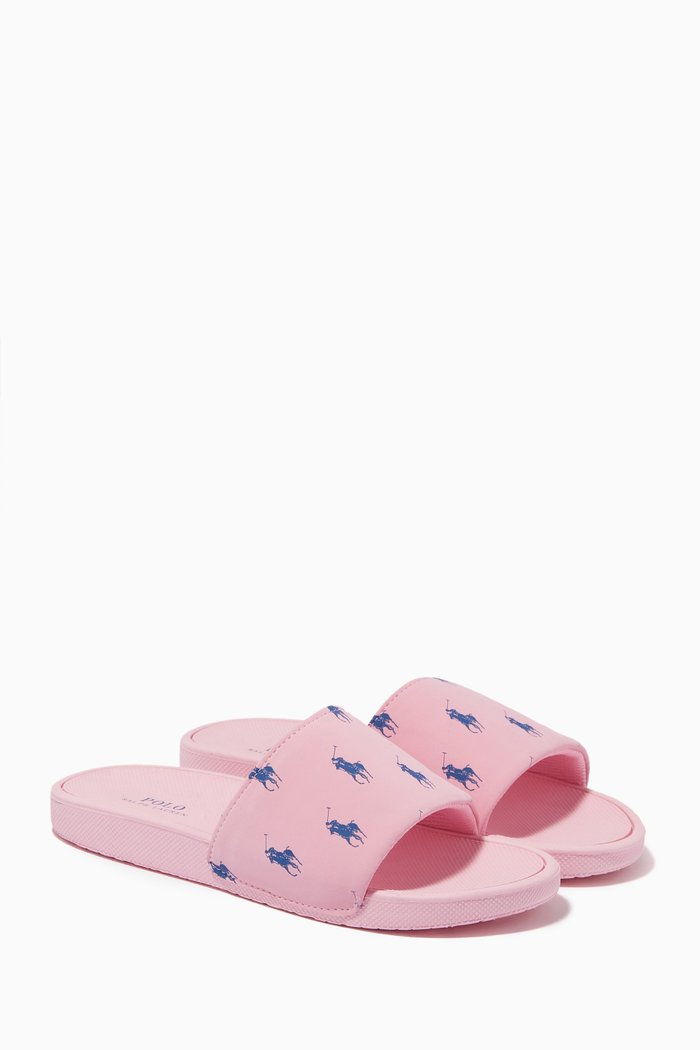 

Gansett Slide Sandals in Faux Leather & Rubber, Pink