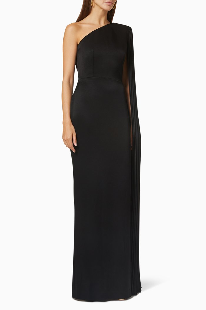

Marnel One Shoulder Column Gown in Satin Crepe, Black