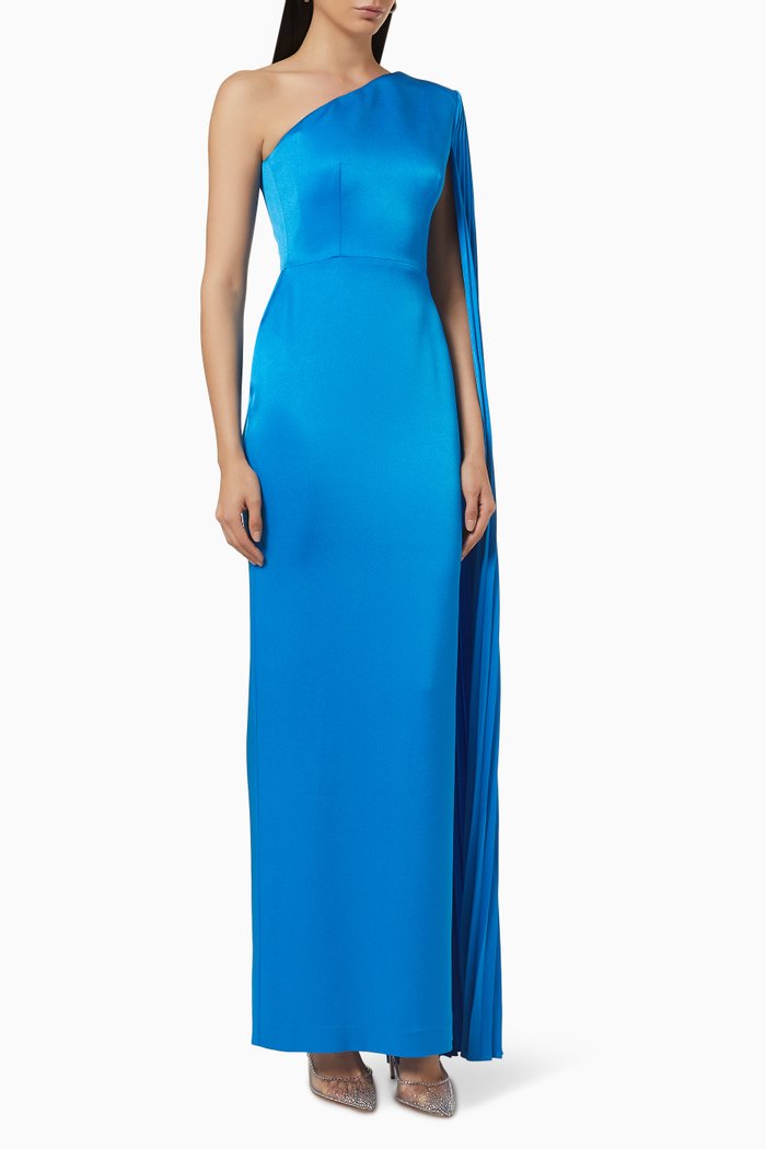 

Marnel One Shoulder Column Gown in Satin Crepe, Blue