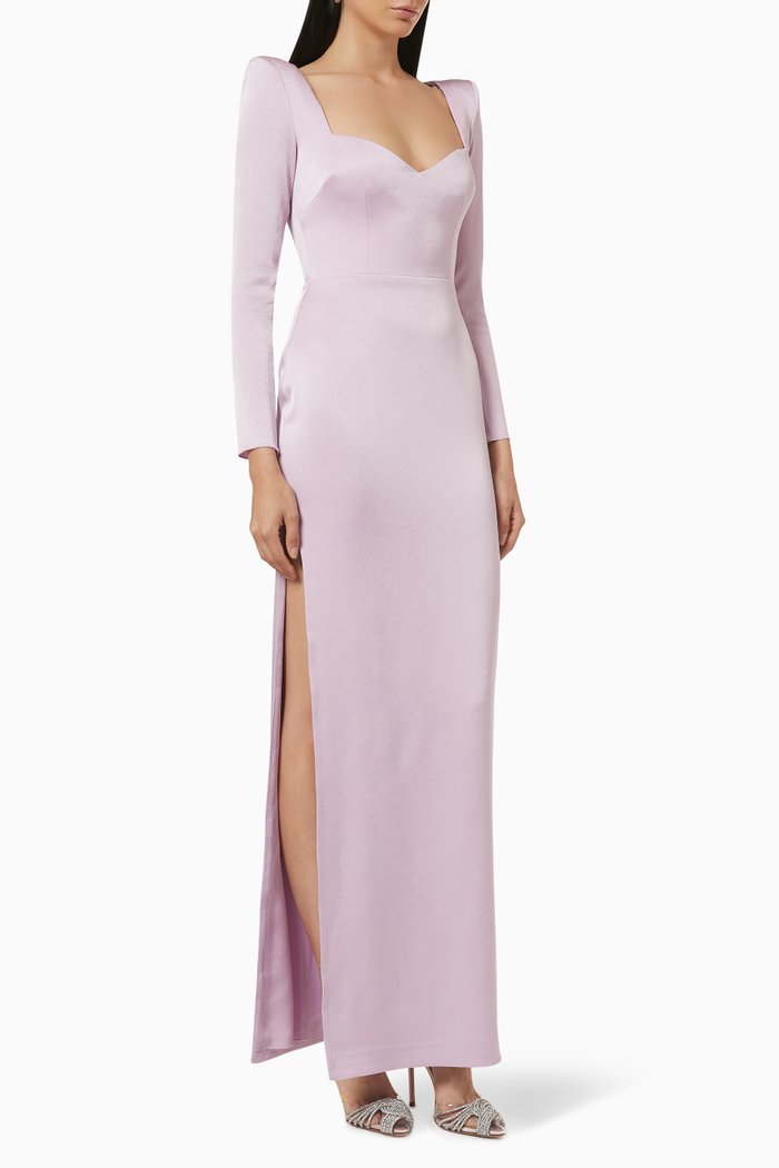 

Bray Column Gown in Satin Crepe, Purple