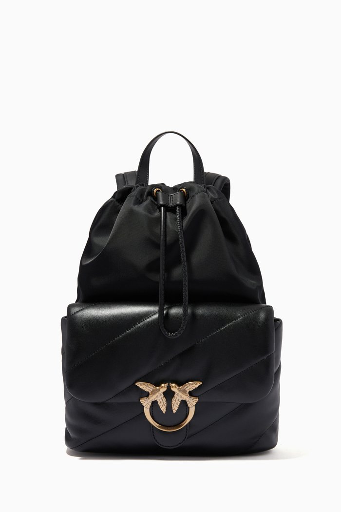 

Love Puff Backpack in Quilted Leather & Nylon, Black