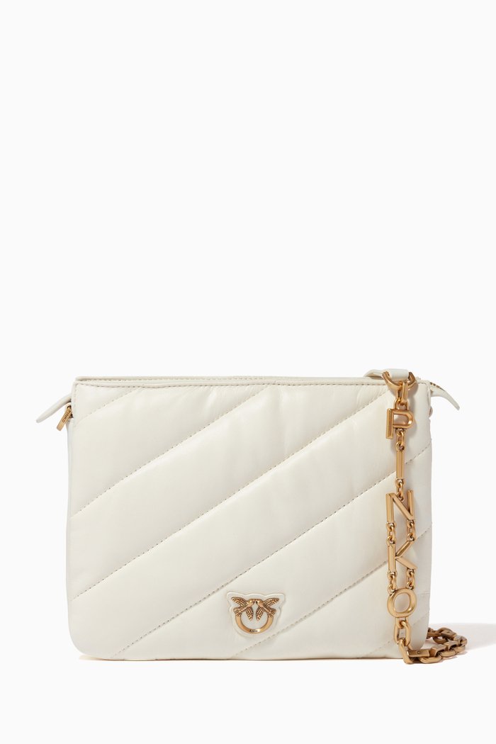 

Small Twins Maxi Quilt Crossbody Bag in Nappa, White