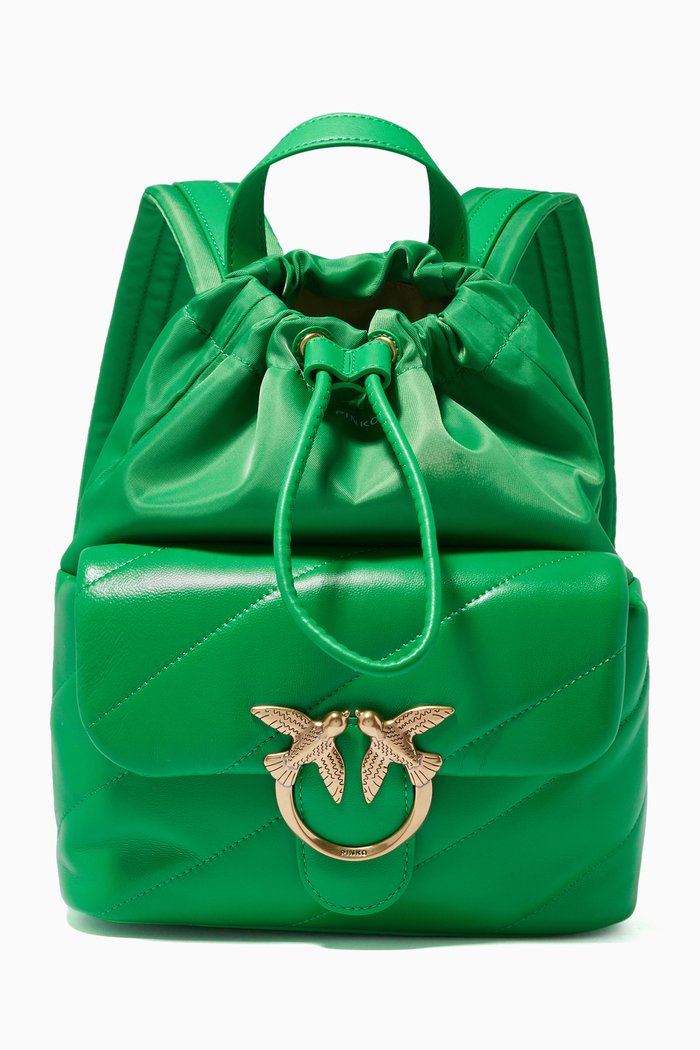 

Love Puff Backpack in Quilted Leather & Nylon, Green