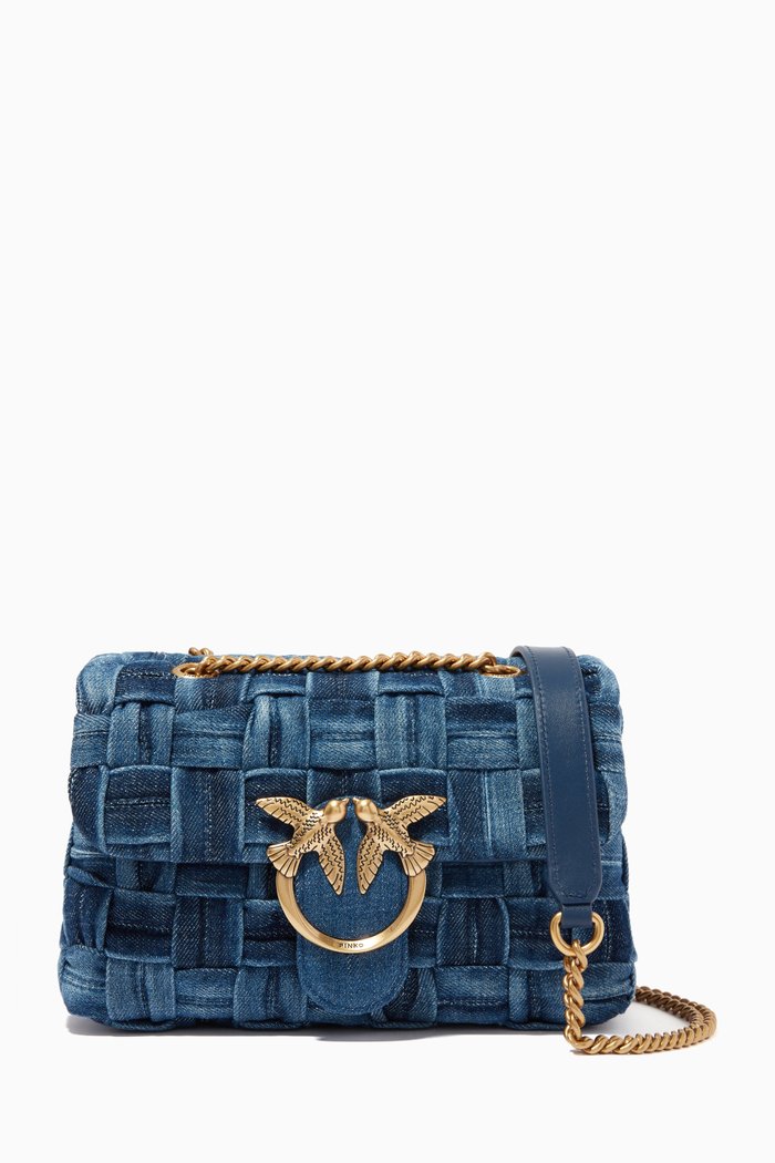 

Classic Love Mini Puff Bag in Intrecciato Denim, Blue