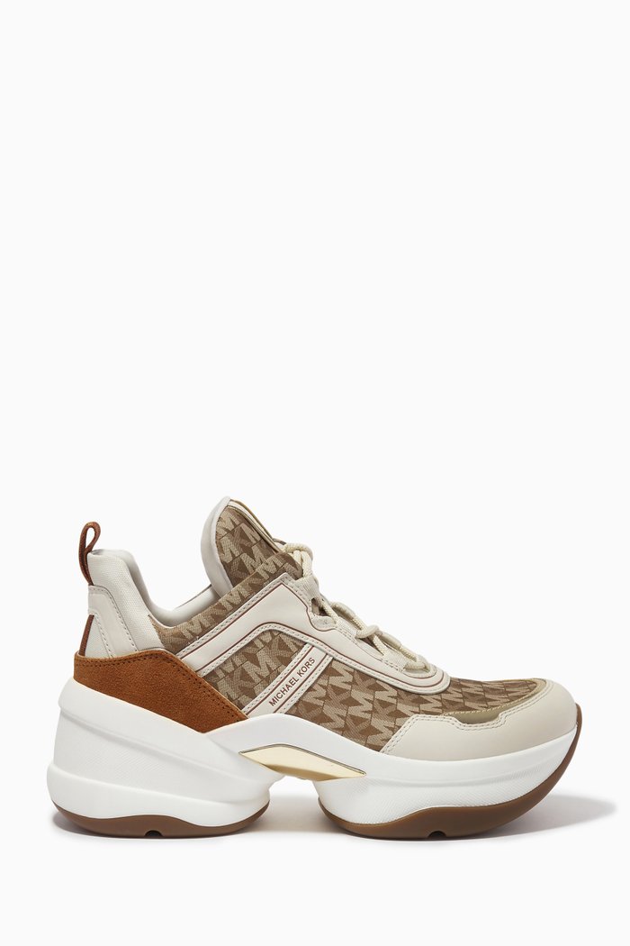 

Olympia Trainers in Jacquard, Leather & Suede, Brown
