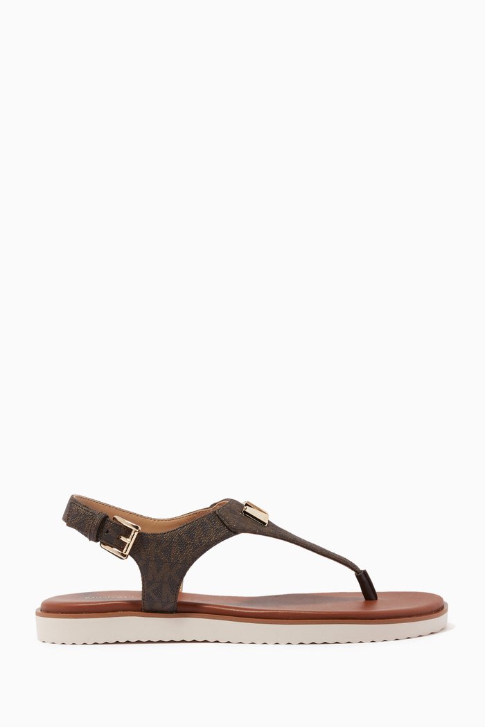 Jilly Flat Sandals in Logo Canvas, Brown