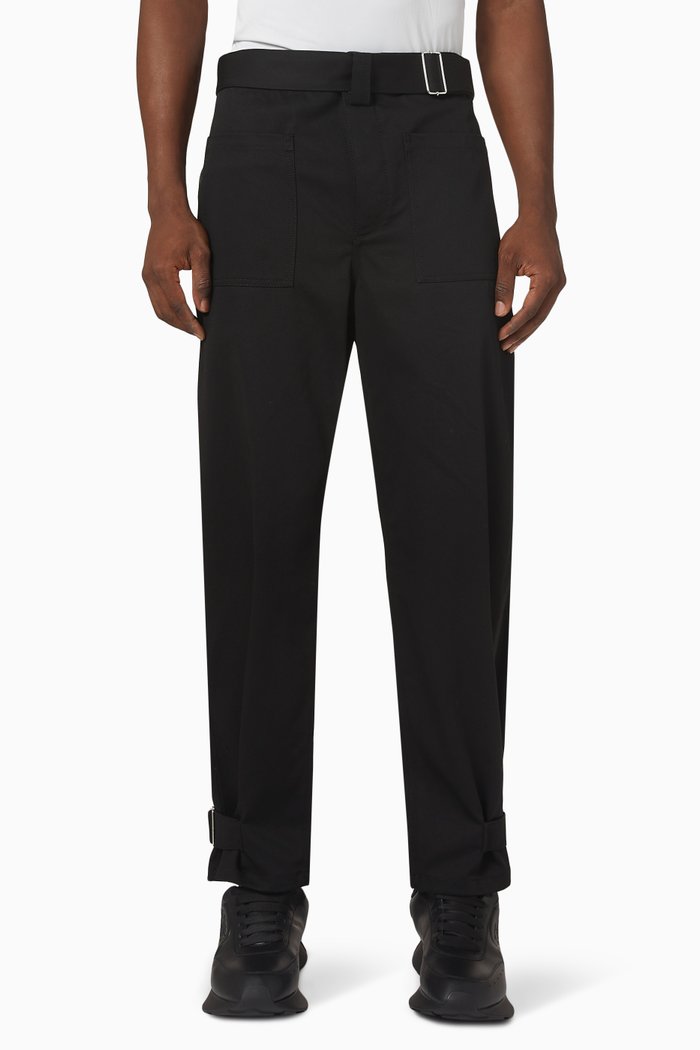 

Belted Military Trousers in Cotton, Black