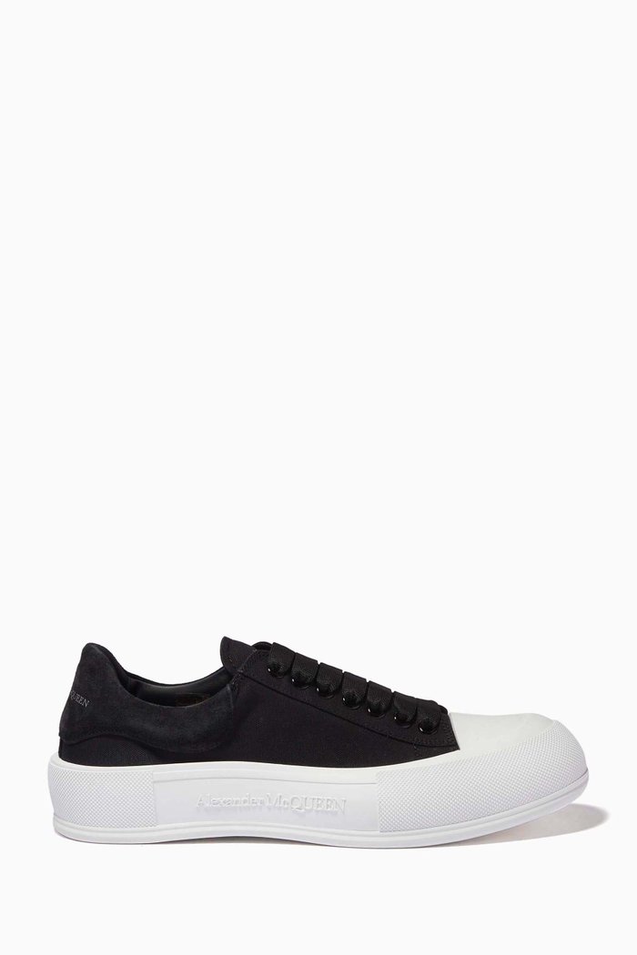 

Deck Lace-up Plimsolls in Canvas, Black