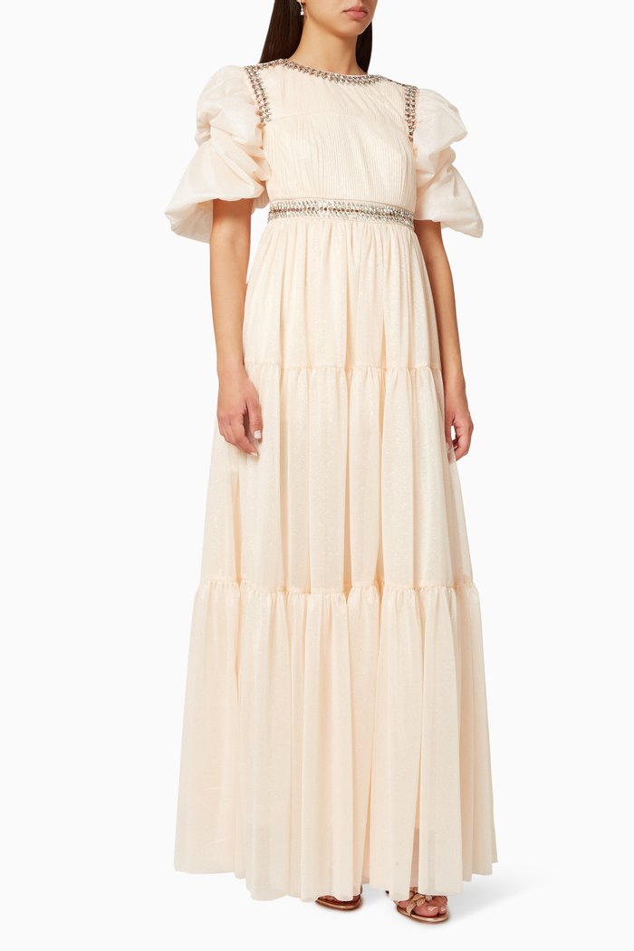 

Embellished Tiered Dress, Neutral
