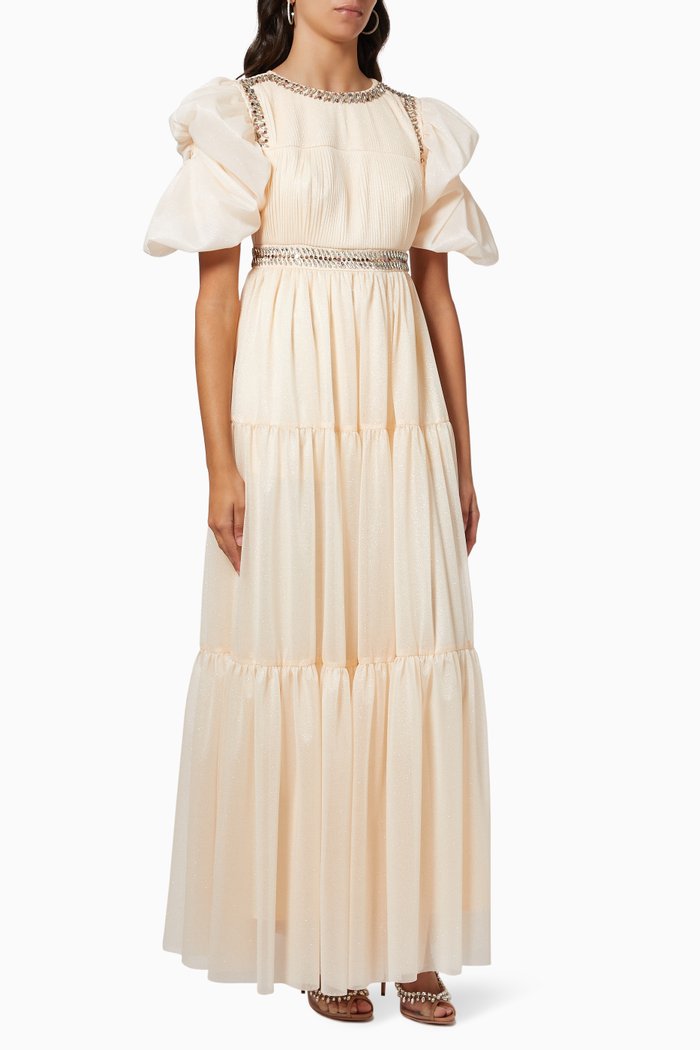 

Embellished Tiered Dress, Purple