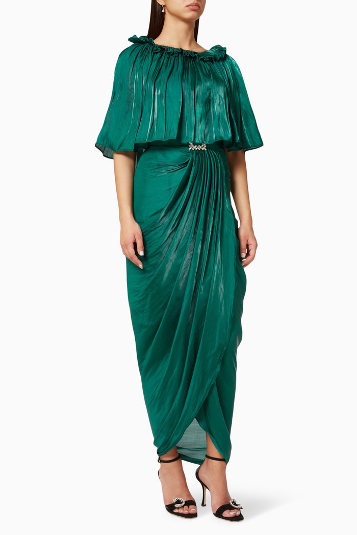 

Draped Dress in Satin, Green