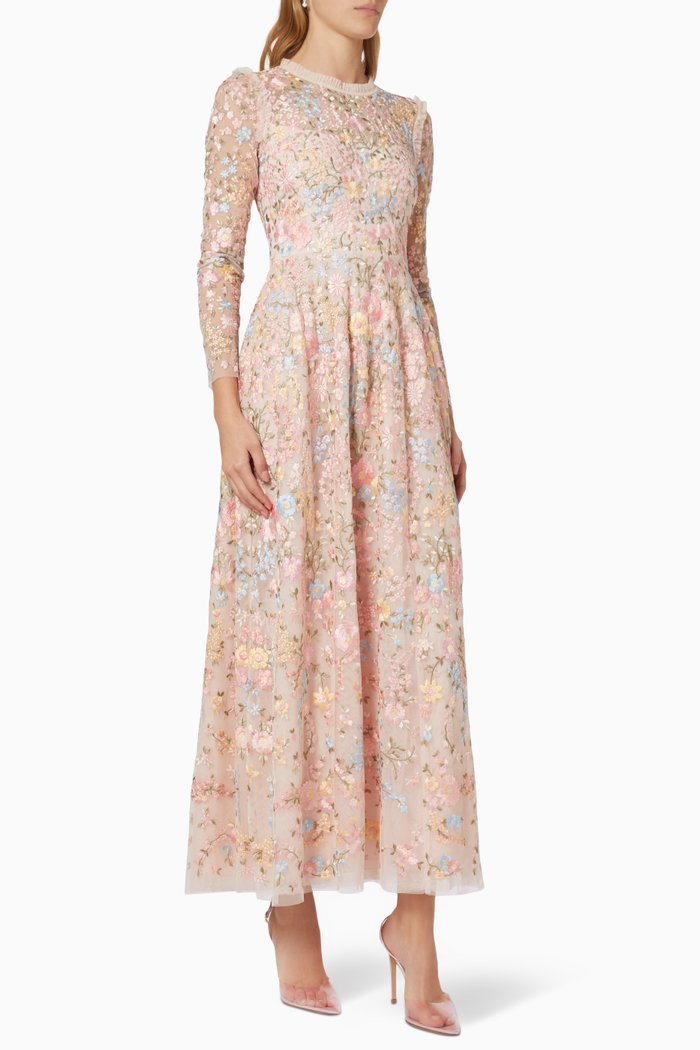 

Secret Garden Floral Embroidered Dress in Tulle, Pink