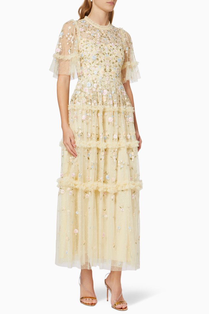 Martha Ditsy Ankle Gown in Tulle, Neutral