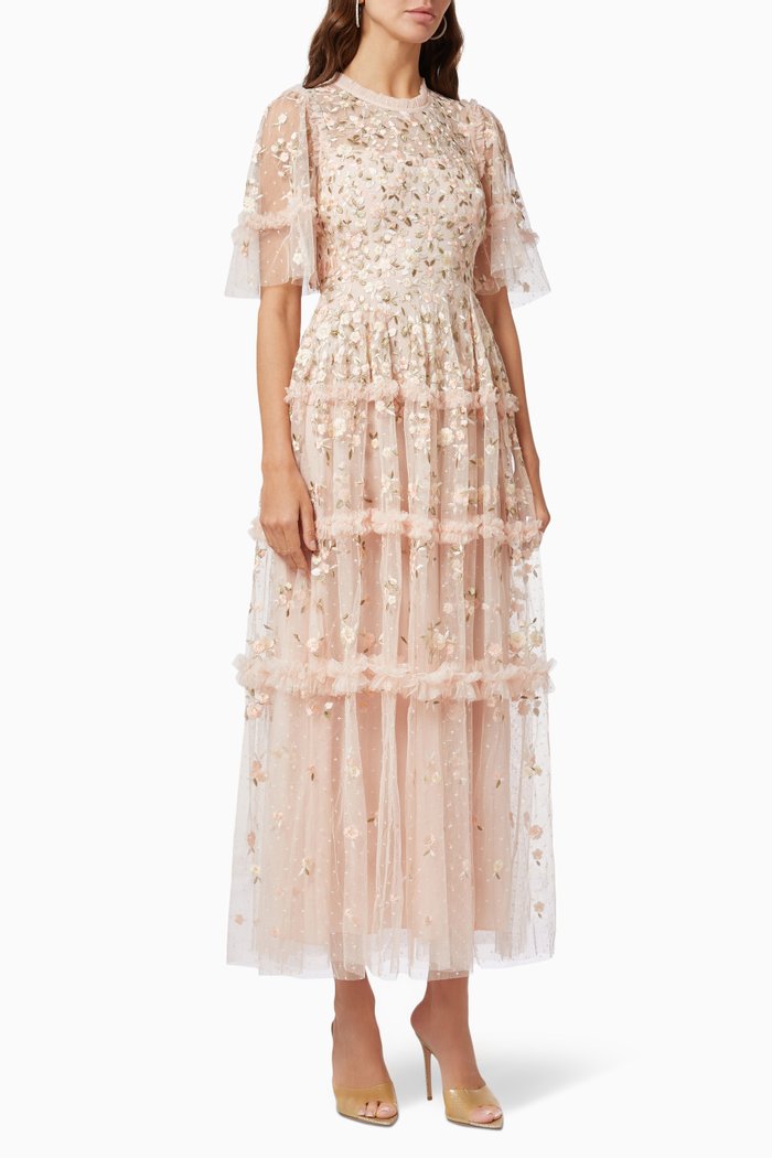 

Martha Ditsy Ankle Gown in Tulle, Pink