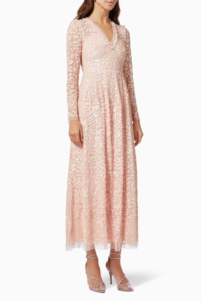 Floral Daze Sequin Ankle Gown in Tulle, Pink
