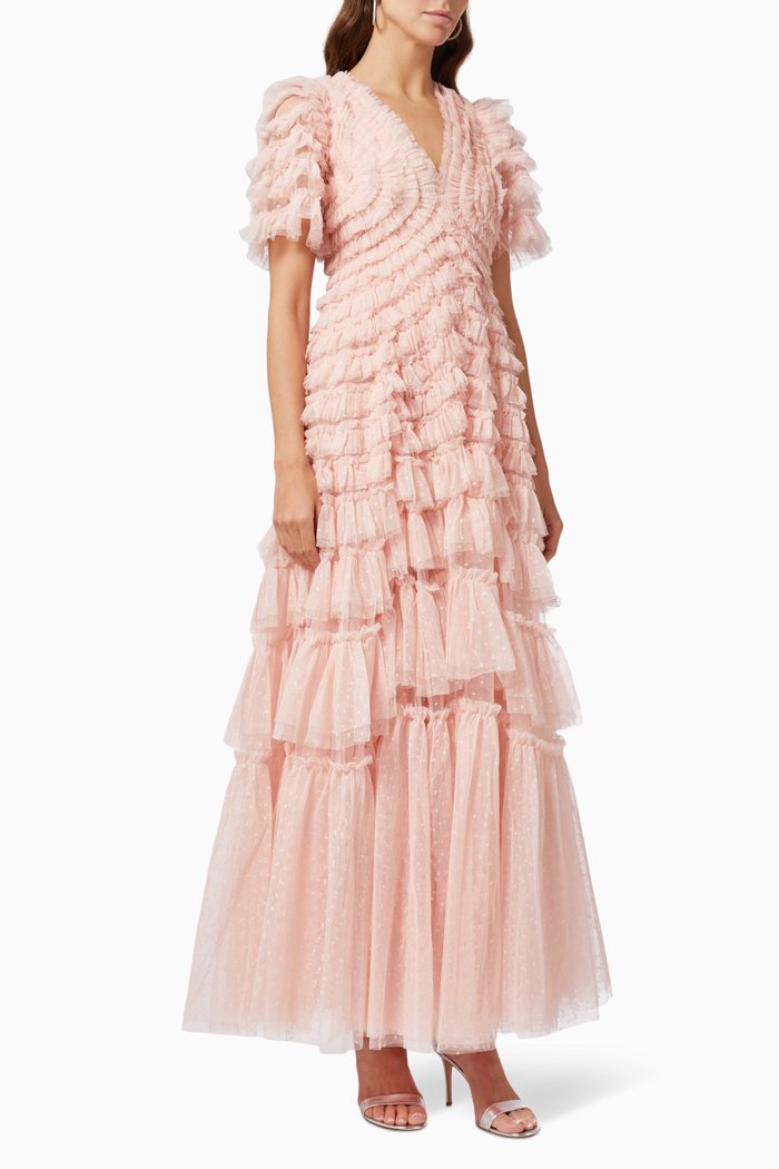 Willow Ruffle Gown in Tulle, Purple