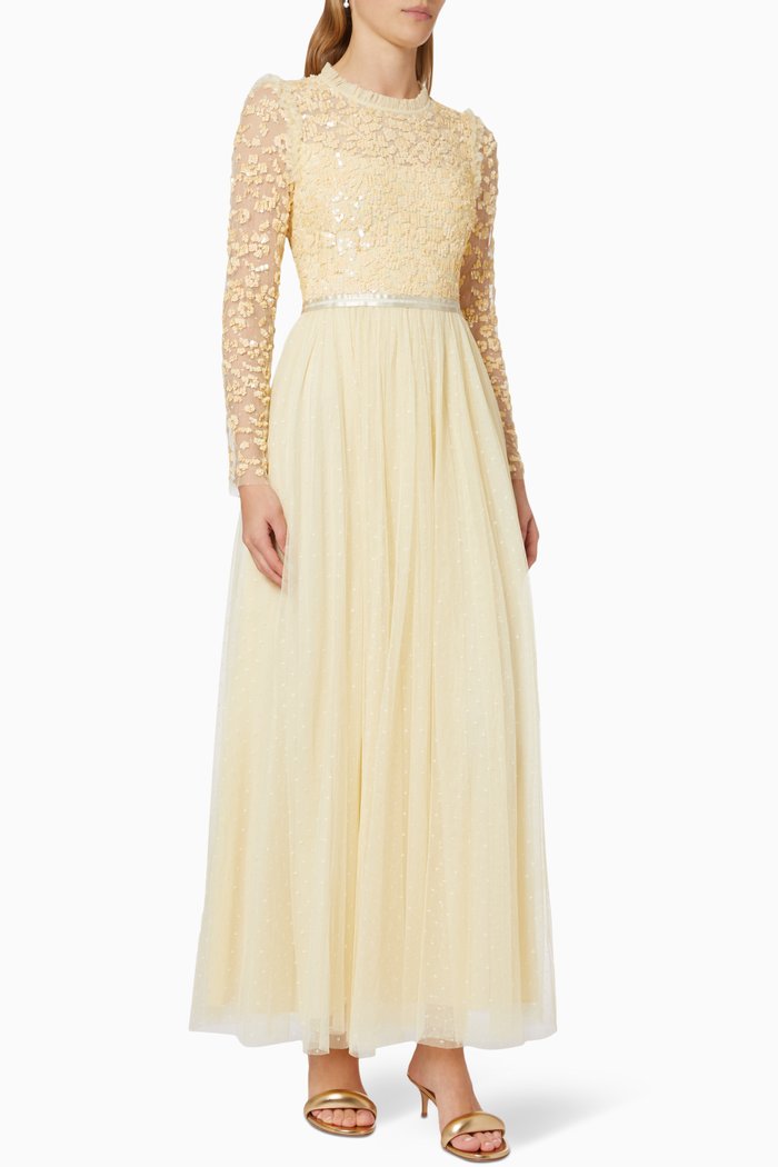 

Amalie Bodice Ankle Gown in Tulle, Yellow