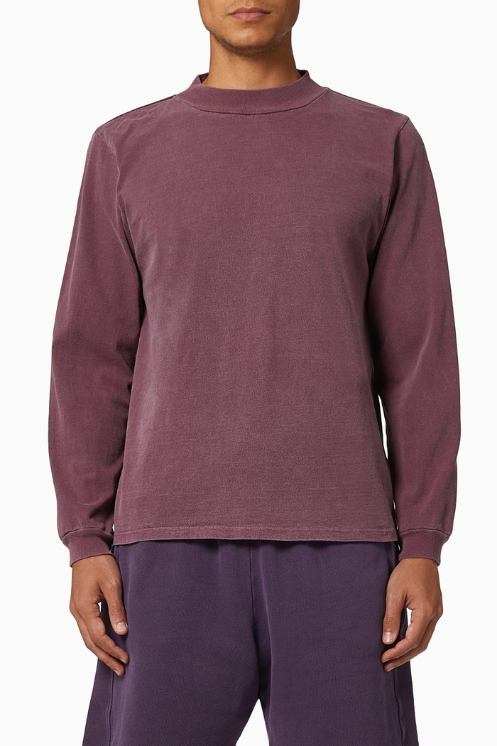 

Mock Neck Long Sleeve T-shirt in Cotton Jersey, Purple