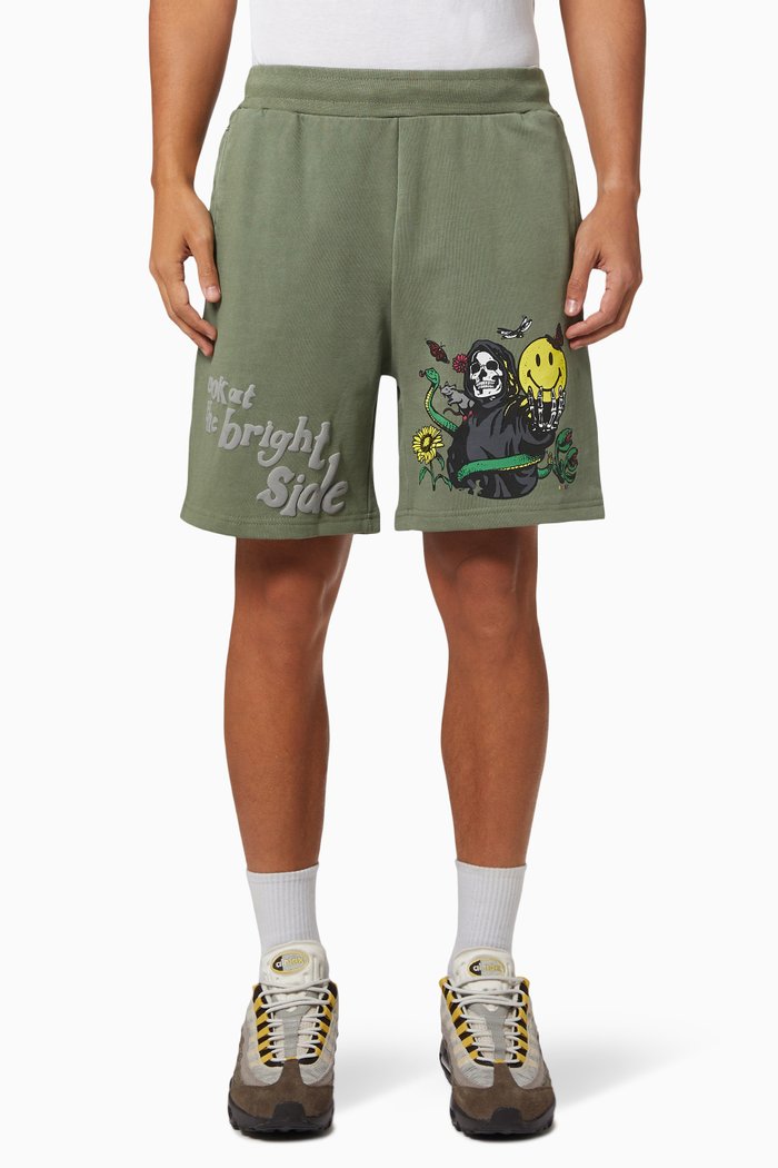 

Smiley Look At The Bright Side Sweatshorts in Cotton, Green