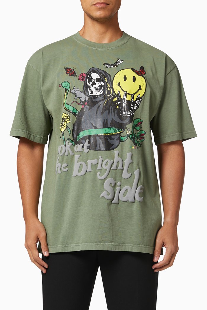 

Smiley Look At The Bright Side T-Shirt in Cotton, Green