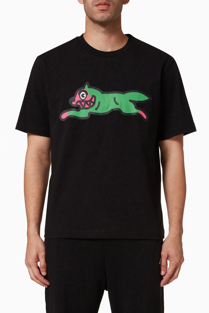Ice Cream Running Dog Tee in Cotton, Black
