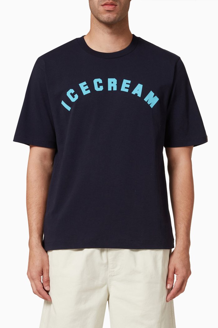 

Ice Cream Flock Print T-Shirt in Cotton, Blue