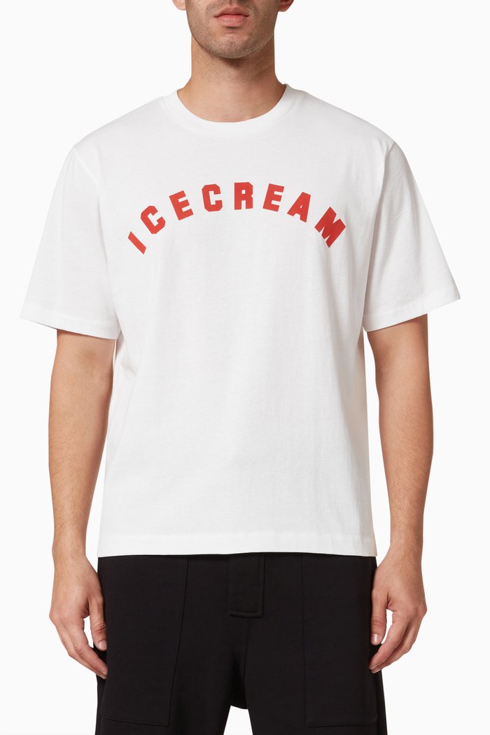 

Ice Cream Flock Print T-Shirt in Cotton, White