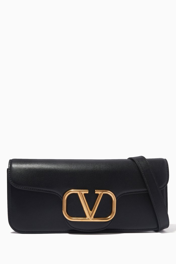 Valentino Garavani VLOGO Crossbody Bag in Leather, Black