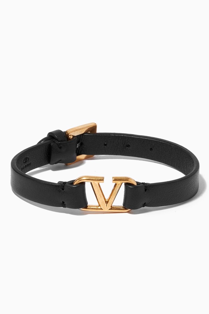 Valentino Garavani VLOGO Bracelet in Leather, Black