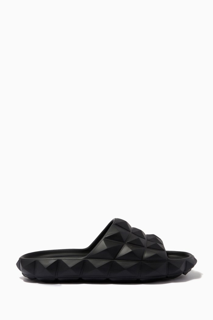 

Roman Stud Turtle Slides in Rubber, Black