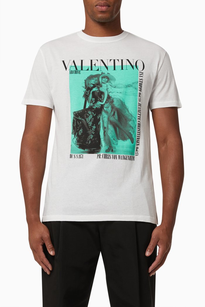 

Valentino Archive Print T-shirt in Cotton Jersey, White