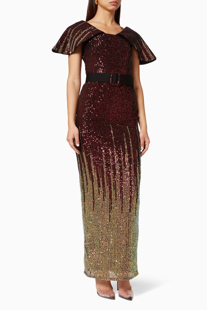 

Belted Dress in Sequin, Burgundy