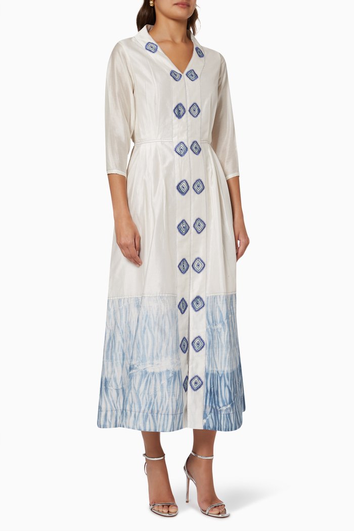 Cloudy Day Dress in Chanderi silk, White