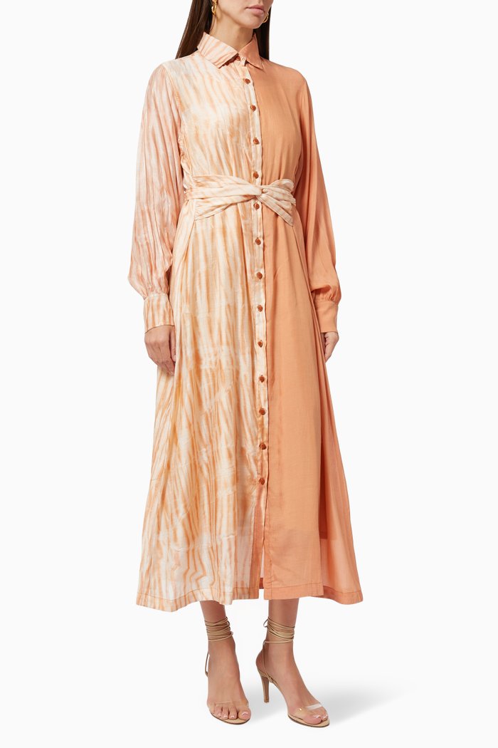 

Burnt Shell Shirt Dress in Silk & Cotton, Orange