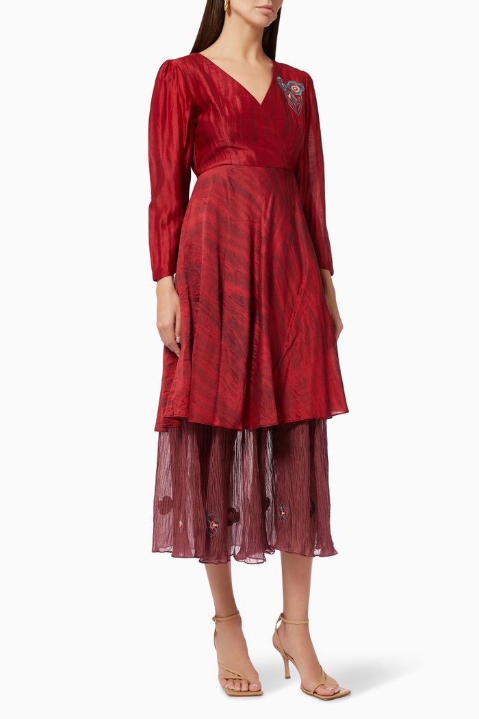 

Twilight Layered Dress in Silk & Organza, Red