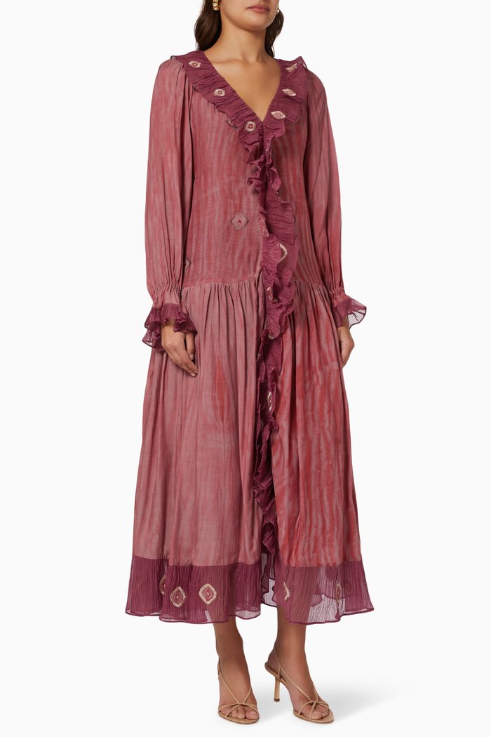 

Hibiscus love Dress in Silk & Cotton, Red
