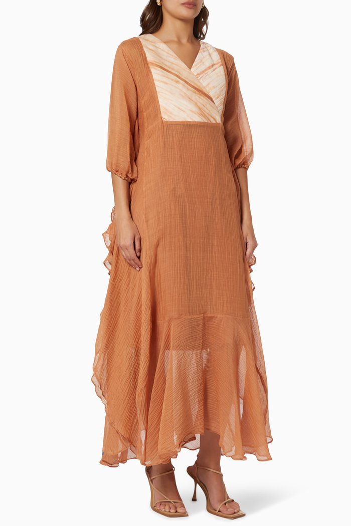 

Burnt Sepia Dress in Silk & Organza, Orange