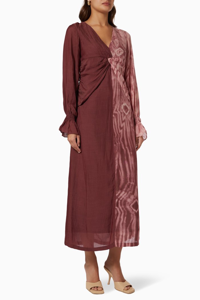 

Brick & Wild Dress in Silk & Cotton, Red