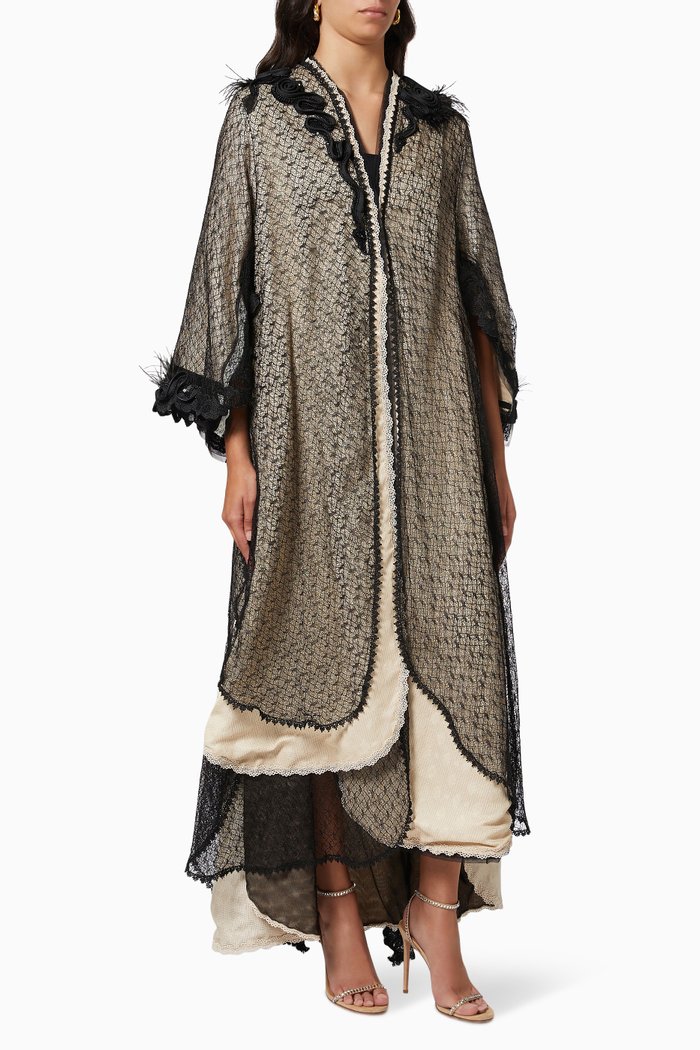 

Embroidered Lace Abaya, Multicolour