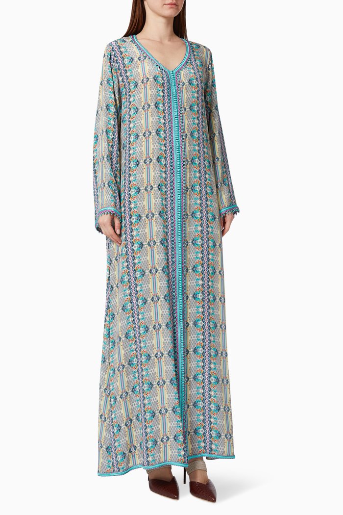 

Printed Long Sleeve Jalabiya, Multicolour