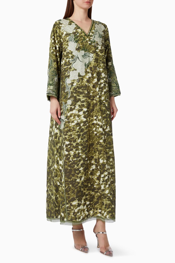 

Printed Long Sleeve Jalabiya, Multicolour