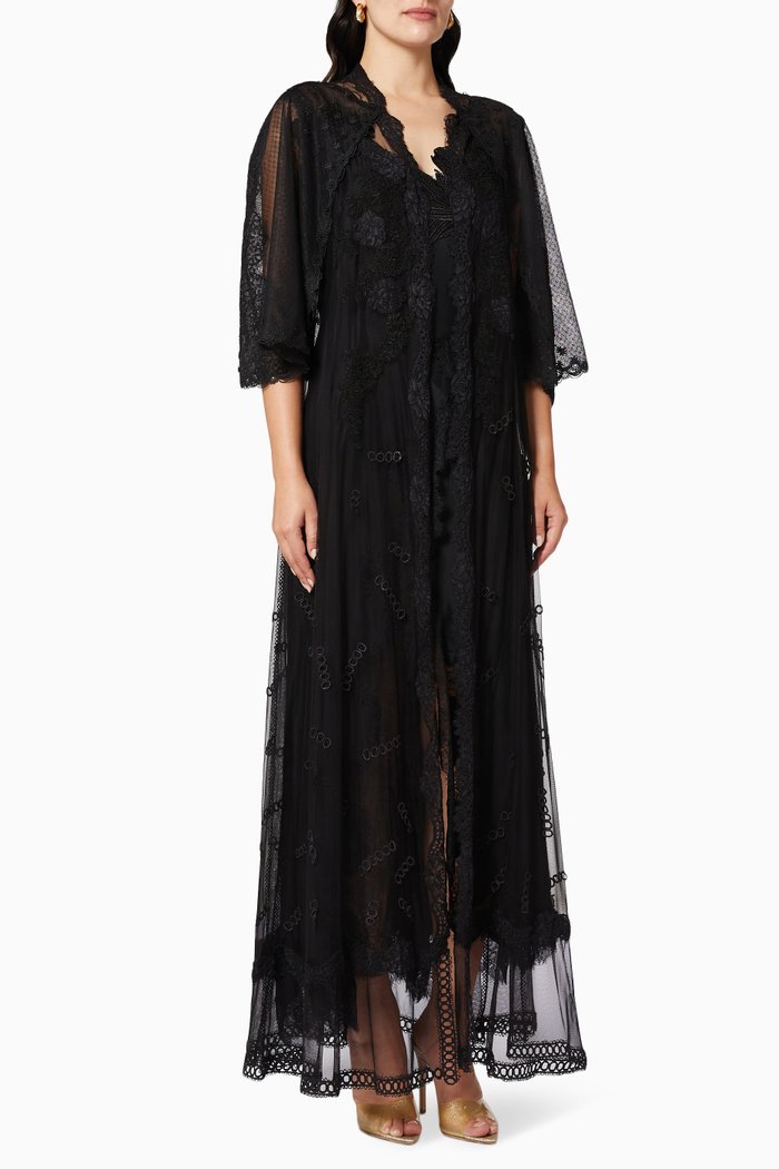 Lace Embroidered Abaya, Black