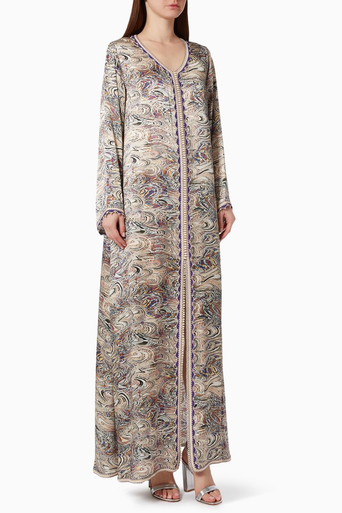

Embroidered Long Sleeve Jalabiya, Multicolour