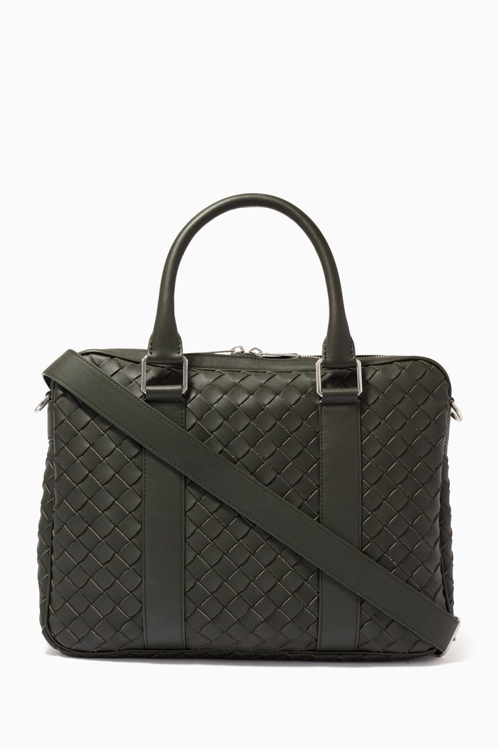 Briefcase in Intrecciato Calfskin, Brown